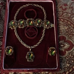 Vintage- Brass, with Watermelon Glass Accent Set!